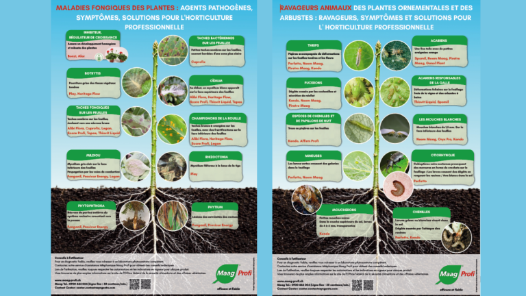 Zwei Infografiken zu Landwirtschaft, Pflanzen und Boden auf blauem Hintergrund